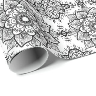 Black Floral Paisley Mandala Pattern Cadeaupapier