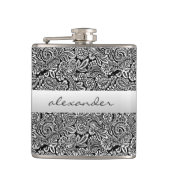 Black Floral Paisley Personalized Groomsmen Heupfles (Voorkant)