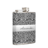 Black Floral Paisley Personalized Groomsmen Heupfles (Rechts)