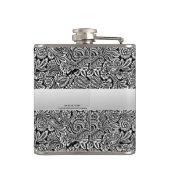 Black Floral Paisley Personalized Groomsmen Heupfles (Achterkant)