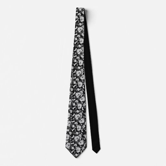 Black Floral Pattern Custom Necktie Stropdas (Voorkant)