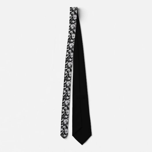 Black Floral Pattern Custom Necktie Stropdas (Achterkant)
