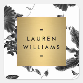  Black Floral Pattern gepersonaliseerd Vierkante Sticker