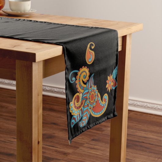 Black Floral Pattern Korte Tafelloper (Voorbeeld)