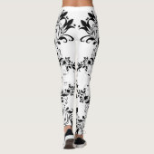 Black Floral Pattern on White Women's Workout Leggings (Achterkant)