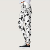 Black Floral Pattern on White Women's Workout Leggings (Links)