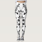Black Floral Pattern on White Women's Workout Leggings (Voorkant)