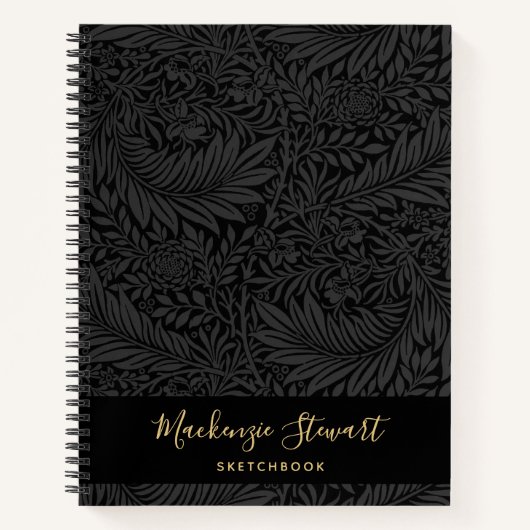 Black Floral Pattern Sketchbook Notitieboek (Voorkant)