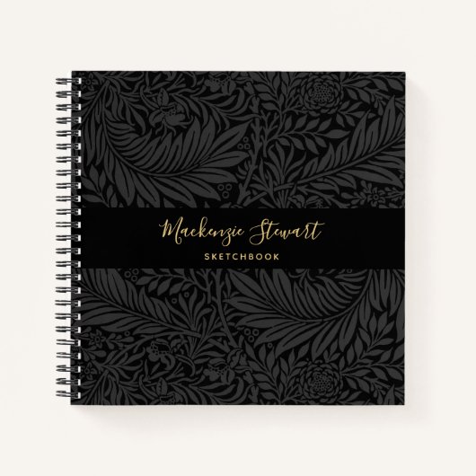 Black Floral Pattern Sketchbook Notitieboek (Voorkant)