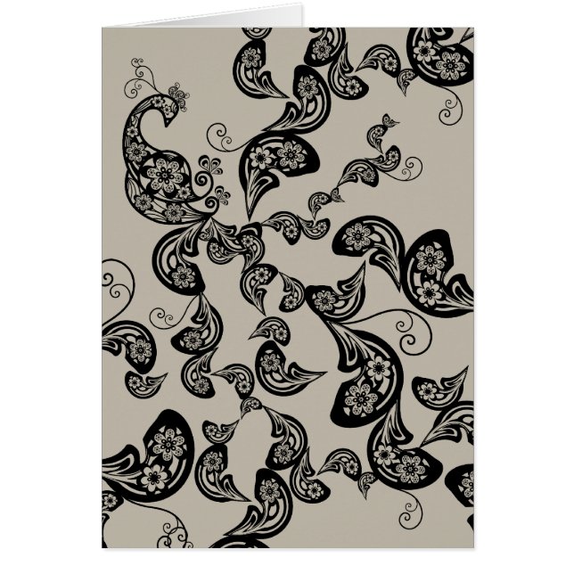 Black Floral Peacock Deco Art Folded Kaart (Voorkant)