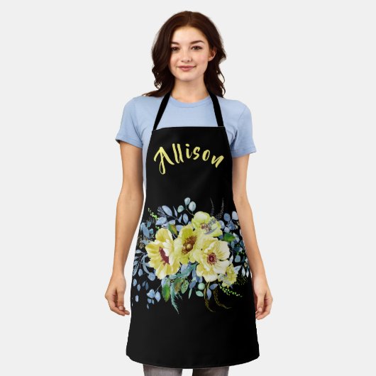 Black Floral persoonlijk Schort (Gedragen)