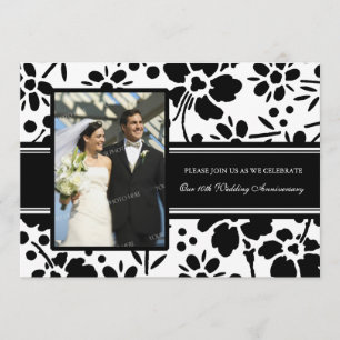 Black Floral Photo 10th Jubileum Invitation Kaart
