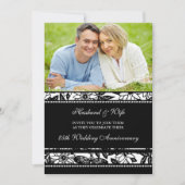 Black Floral Photo 25th Jubileum Invitation Kaart (Voorkant)