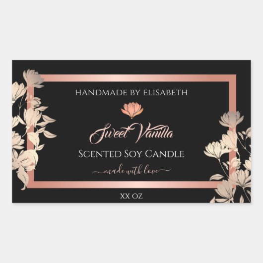 Black Floral Product Packaging Labels Roos Gold (Voorkant)