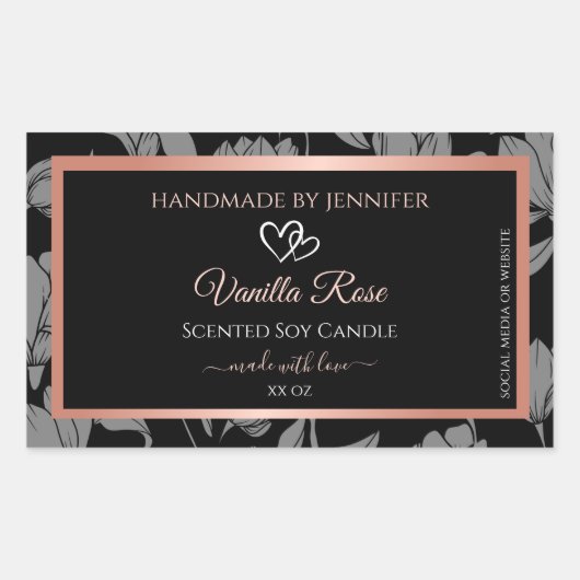 Black Floral Product Packaging Labels Roos Gold (Voorkant)