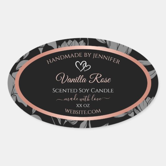 Black Floral Product Packaging Labels Roos Gold (Voorkant)