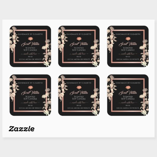 Black Floral Product Packaging Labels Roos Gold (Vel)