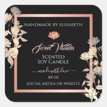 Black Floral Product Packaging Labels Roos Gold