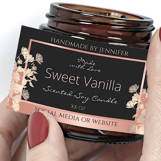 Black Floral Product Packaging Labels Roos Gold