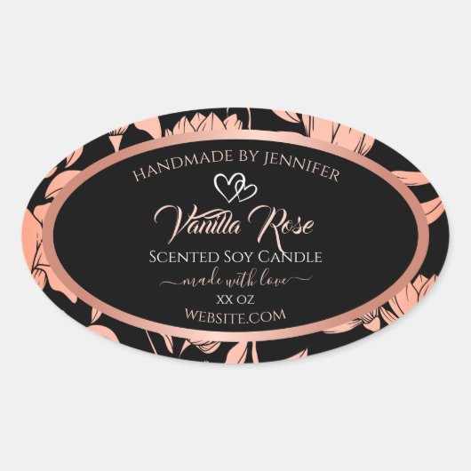 Black Floral Product Packaging Labels Roos Gold (Voorkant)