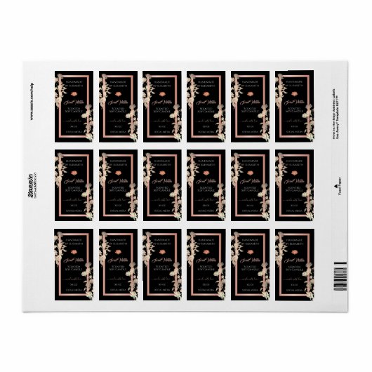 Black Floral Product Packaging Labels Roos Gold (Full Sheet)