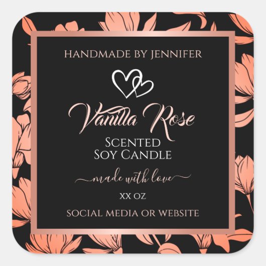 Black Floral Product Packaging Labels Roos Gold (Voorkant)