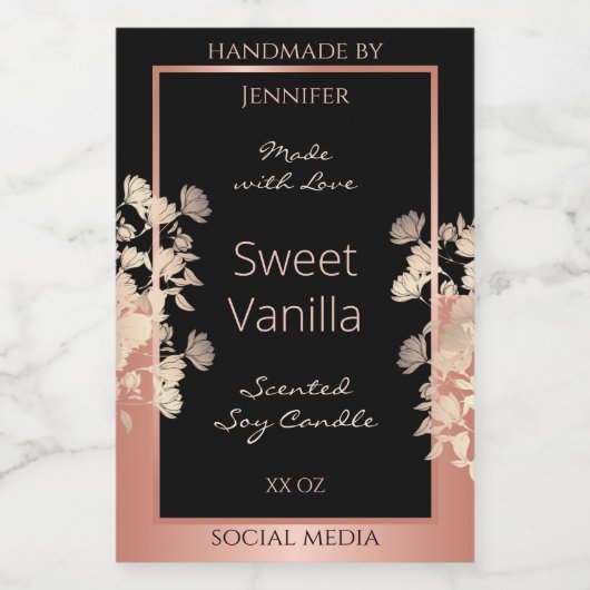 Black Floral Product Packaging Labels Roos Gold Voedselcontainer Etiket (Enkel label)
