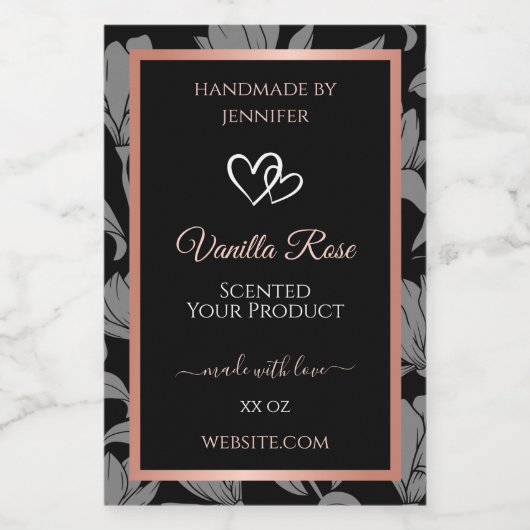 Black Floral Product Packaging Labels Roos Gold Voedselcontainer Etiket (Enkel label)