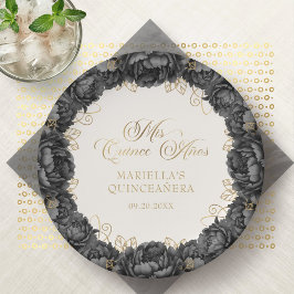 Black Floral Quinceanera Papieren Bordje