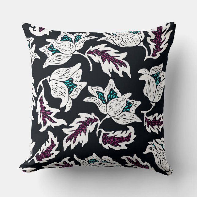 Black Floral Reversible Pillow Kussen (Voorkant)