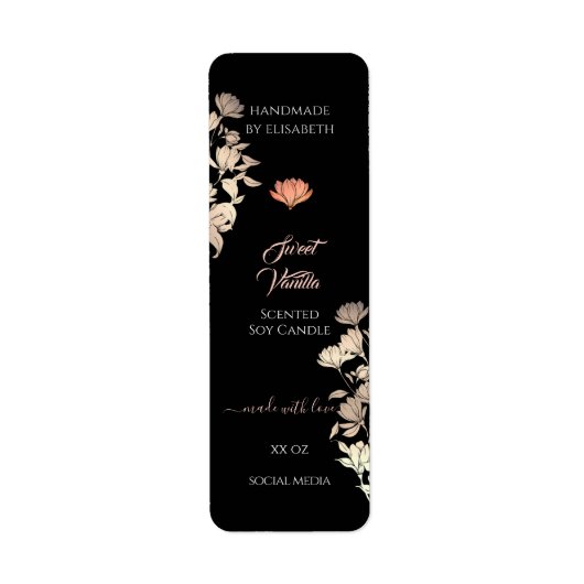 Black Floral Roos Gold Product Packaging Labels & (Voorkant)