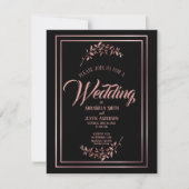 Black Floral Roos Gold Script Elegant Wedding Kaart (Voorkant)
