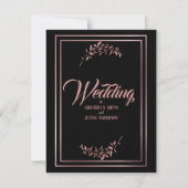 Black Floral Roos Gold Script Elegant Wedding Kaart (Achterkant)