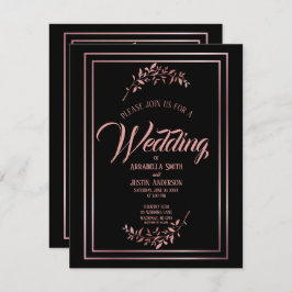 Black Floral Roos Gold Script Elegant Wedding Kaart