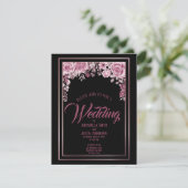 Black Floral Rozen Gold Script Elegant Wedding Kaart (Staand voorkant)