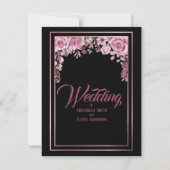 Black Floral Rozen Gold Script Elegant Wedding Kaart (Achterkant)