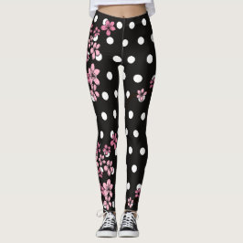 Black  Floral Rozen White Gold Stippen Chic Leggings