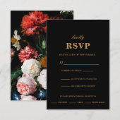 Black Floral RSVP Wedding Invitation Kaart Meal (Voorkant / Achterkant)