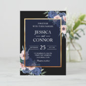 Black Floral rustic Gold elegant moderne bruiloft Kaart (Staand voorkant)