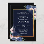 Black Floral rustic Gold elegant moderne bruiloft Kaart (Voorkant / Achterkant)