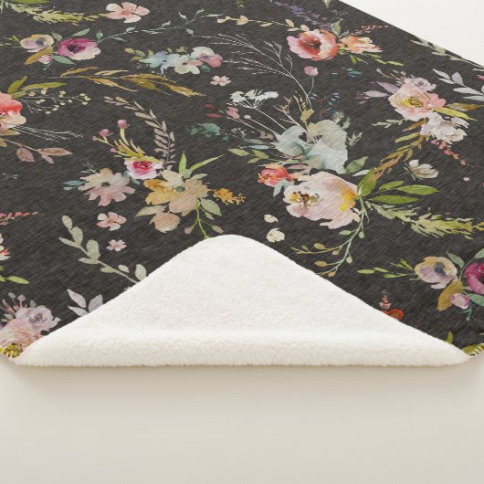 Black Floral Sherpa Blanket Deken (3/4)
