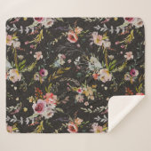 Black Floral Sherpa Blanket Sherpa Deken (Voorkant (horizontaal))