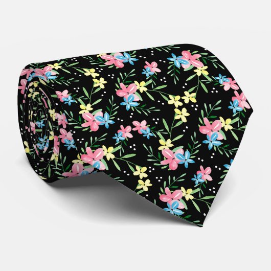 Black Floral Stropdas (Opgerold)