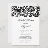 Black Floral Swirl Bridal Shower Innodiging Formel Kaart (Voorkant)