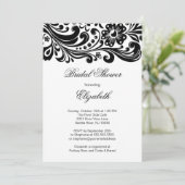 Black Floral Swirl Bridal Shower Innodiging Formel Kaart (Staand voorkant)