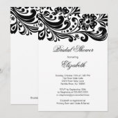 Black Floral Swirl Bridal Shower Innodiging Formel Kaart (Voorkant / Achterkant)