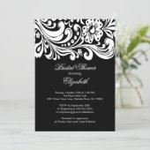 Black Floral Swirl Bridal Shower Innodiging Formel Kaart (Staand voorkant)