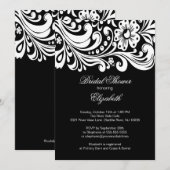 Black Floral Swirl Bridal Shower Innodiging Formel Kaart (Voorkant / Achterkant)