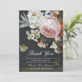 Black Floral Sympathy Memorial Dank u wel kaart (Staand voorkant)