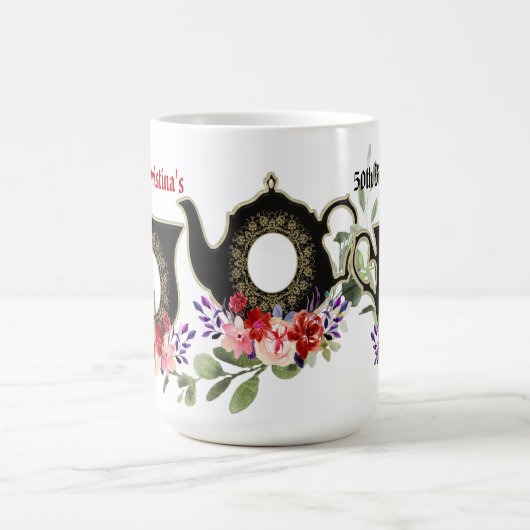 Black Floral Teapot Aftermiddag Tea 50th Birthday Koffiemok (Center)